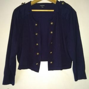 Torrid Plus Size 2(X) Navy Blue Faux Button 3/4 Sleeve Half Cardigan Sweater